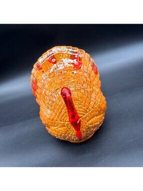 Vintage Turkey Shaped Candy Dish Thanksgiving Decor Retro 1970s Orange Red Bowl